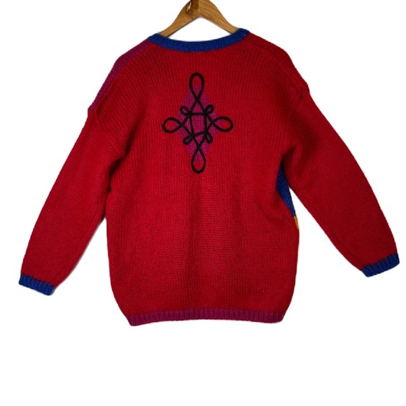 The Limited 80s Geometric Diamond‎ Knit V-Neck Sweater Red Vintage Size P S - Picture 2 of 12